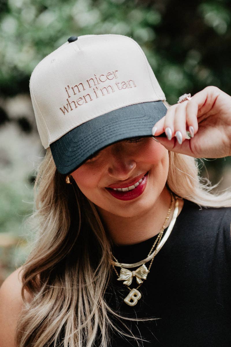 I'm Nicer When I'm Tan Two-Toned Retro Hat, Chic Summertime Headwear, Girly Gift for Sun Lovers Trucker Hats