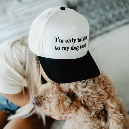 I'm Only Talking To My Dog Today Vintage Hat, Chic Girly Summertime Headwear, Casual Wear, Perfect Gift for Dog Lovers Trucker Hats
