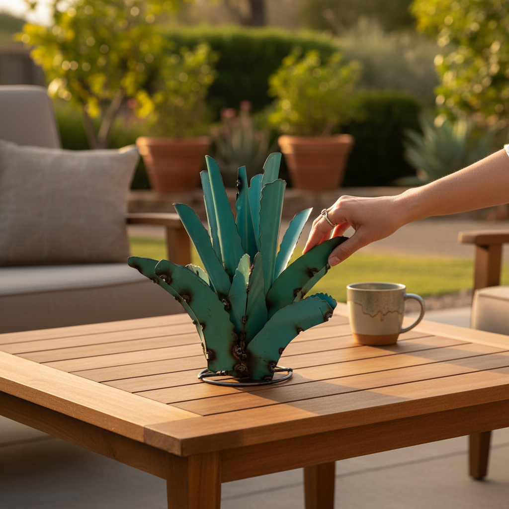 outdoors, Agave outdoor Metal Cactus 11" X 11"