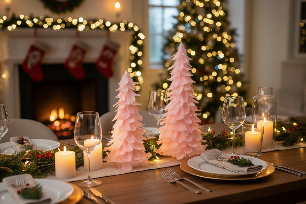 15.5" Pink Feather Cone Tree