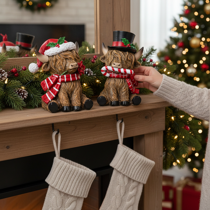 6.5" Christmas Highland Cow with Hats