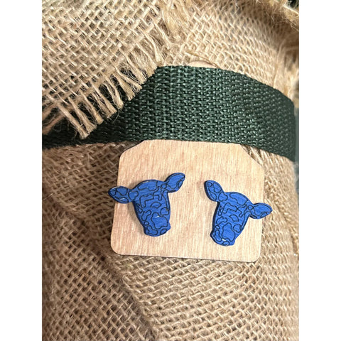 Cow Earrings Animal Earrings BIG Blue - Design 