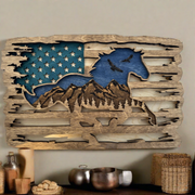 3D Layered Flag with Horse Patriotic Wall Decor   