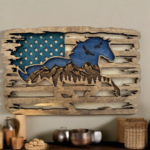 Flag with Horse Patriotic Wall Décor   