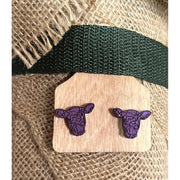 Cow Earrings Animal Earrings SMALL Purple - Design 