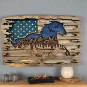 3D Layered Flag with Horse Patriotic Wall Decor   