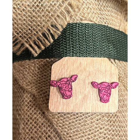 Cow Earrings Animal Earrings SMALL Pink - Design 