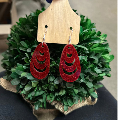 Red Heart Acrylic Earrings Abstract Earrings   