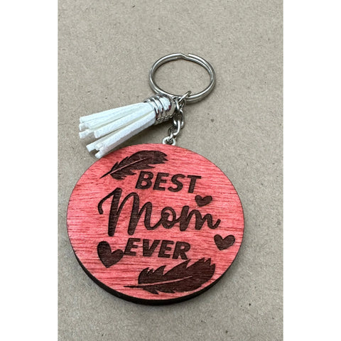 Best Mom Ever Keychain Keychains Red with white tassel  