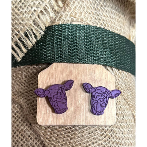 Cow Earrings Animal Earrings BIG Purple - Design 