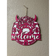 Highland Welcome - Sign Door hanger Pink  