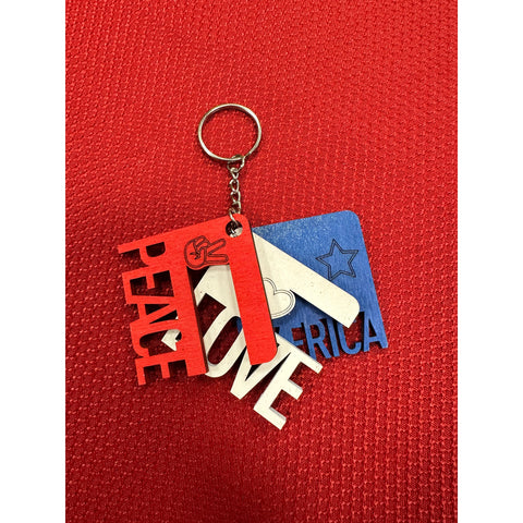 Patriotic Keychains Keychains Peace Love & America  