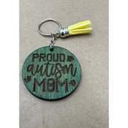 Proud Autism mom/dad Keychain Keychains Green with yellow tassel  