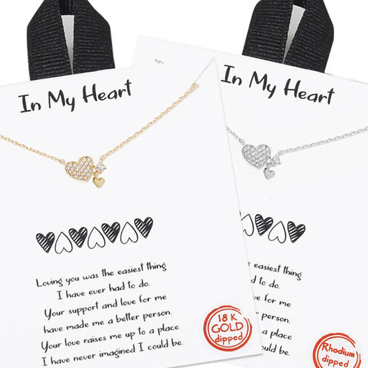 In My Heart /Pave CZ Heart Charm Pendant Necklace