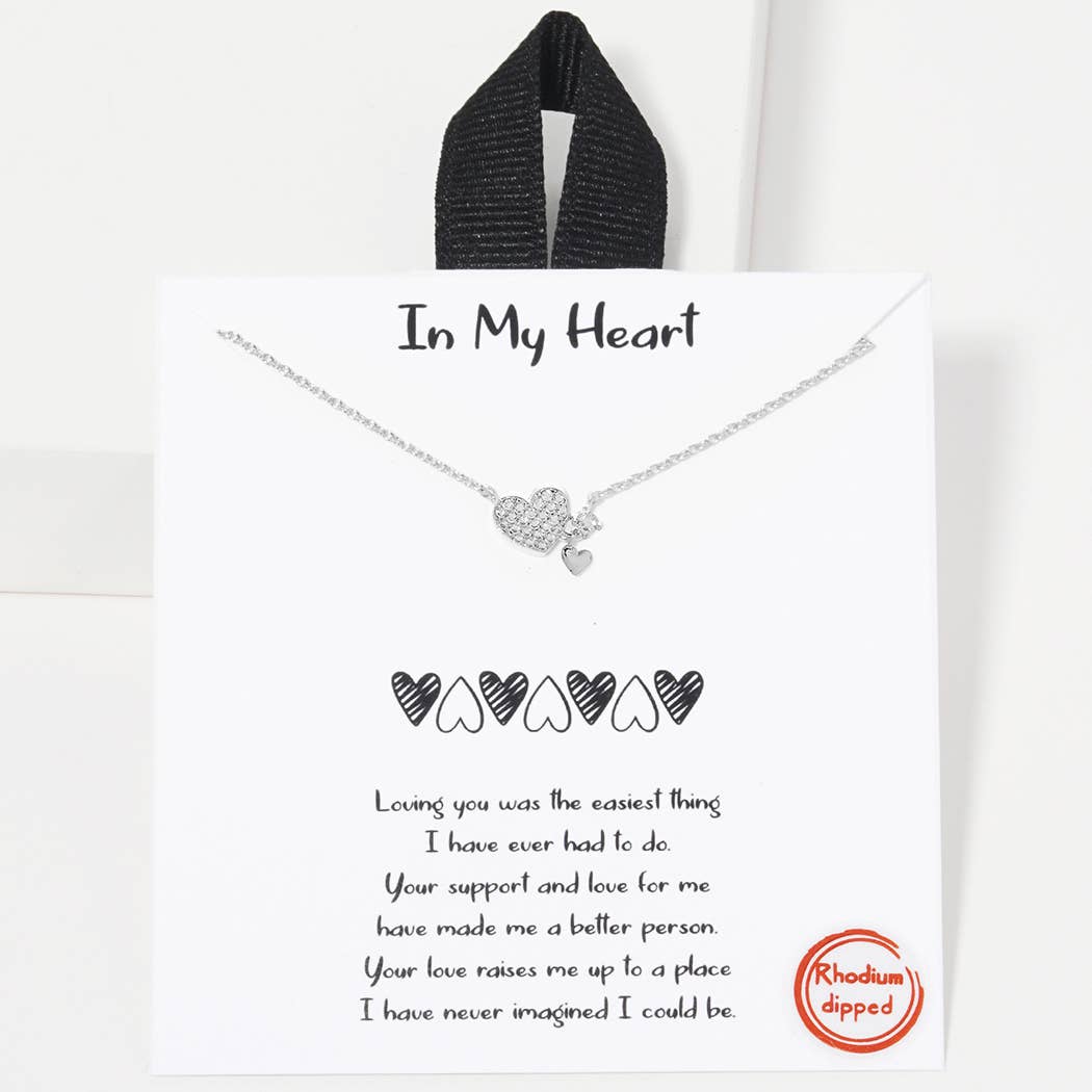 In My Heart /Pave CZ Heart Charm Pendant Necklace RHCRY One Size