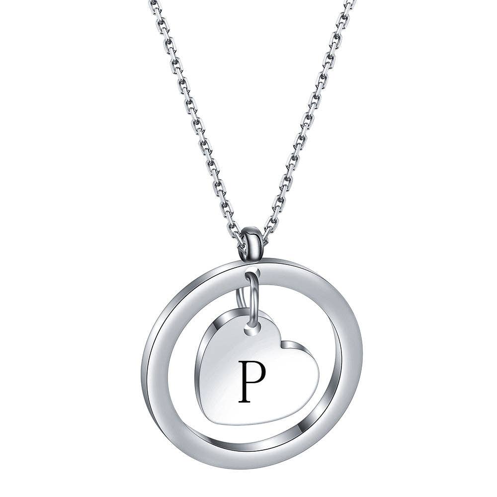 Initial Heart Charm In Ring Stainless Steel Necklace - Nifty Decor & More