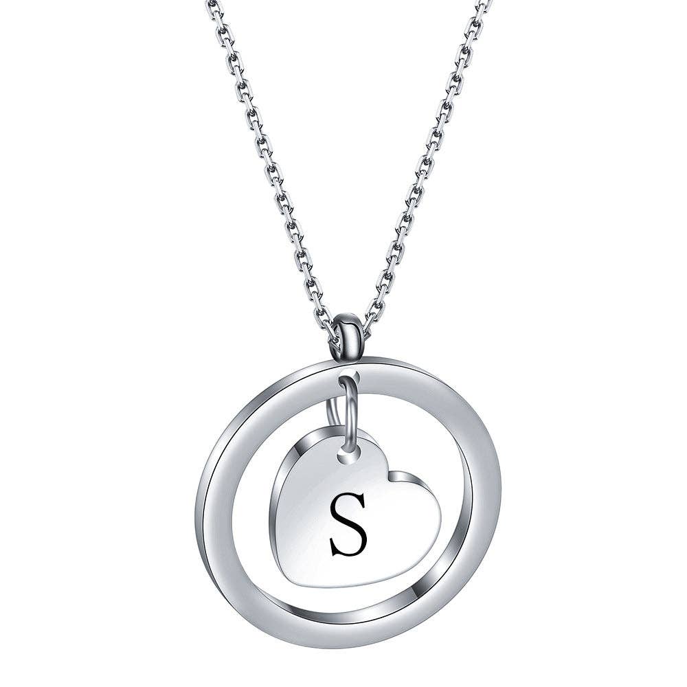 Initial Heart Charm In Ring Stainless Steel Necklace - Nifty Decor & More