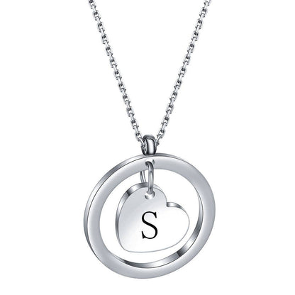 Initial Heart Charm In Ring Stainless Steel Necklace - Nifty Decor & More