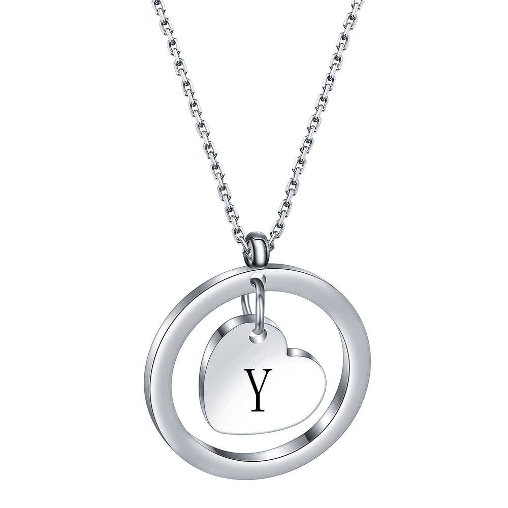 Initial Heart Charm In Ring Stainless Steel Necklace - Nifty Decor & More