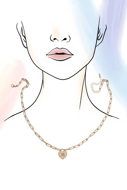 Initial Heart Lock Charm Necklace, Elegant Custom Pendant, Gift of Love Jewelry for Her, Bridal or Anniversary Presen charm necklace