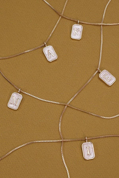 Initial Monogram Necklace, Chic Rectangle Pearl Charm, Customizable Statement Piece for Special Occasions charm necklace