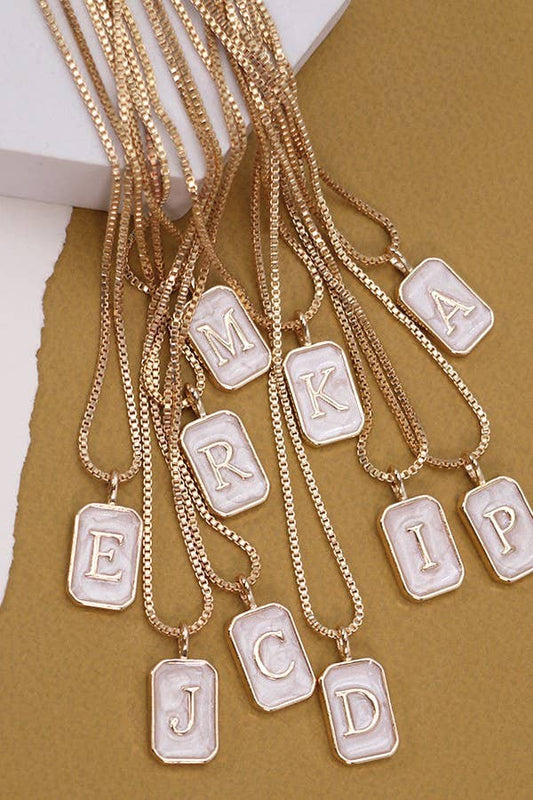 Initial Monogram Necklace, Chic Rectangle Pearl Charm, Customizable Statement Piece for Special Occasions - Nifty Decor & More