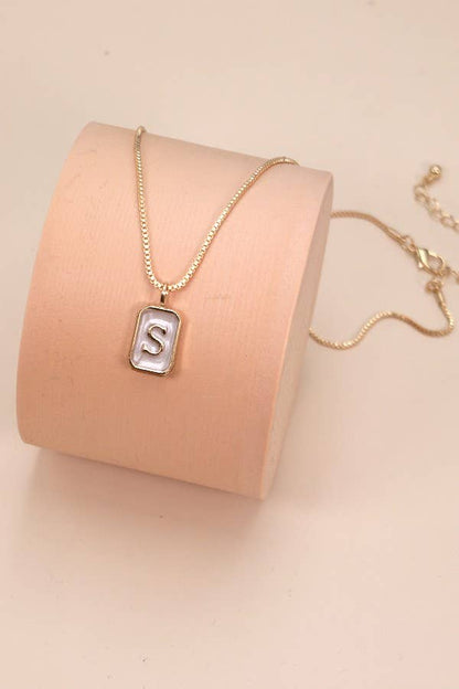 Initial Monogram Necklace, Chic Rectangle Pearl Charm, Customizable Statement Piece for Special Occasions charm necklace S