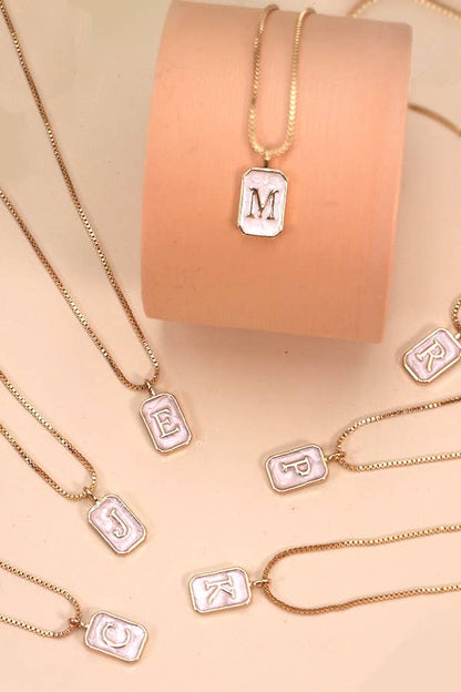 Initial Monogram Necklace, Chic Rectangle Pearl Charm, Customizable Statement Piece for Special Occasions charm necklace M