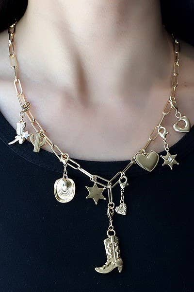 Western Boot Hat Charm Necklace Necklace