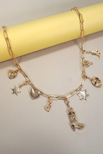 Western Boot Hat Charm Necklace Necklace