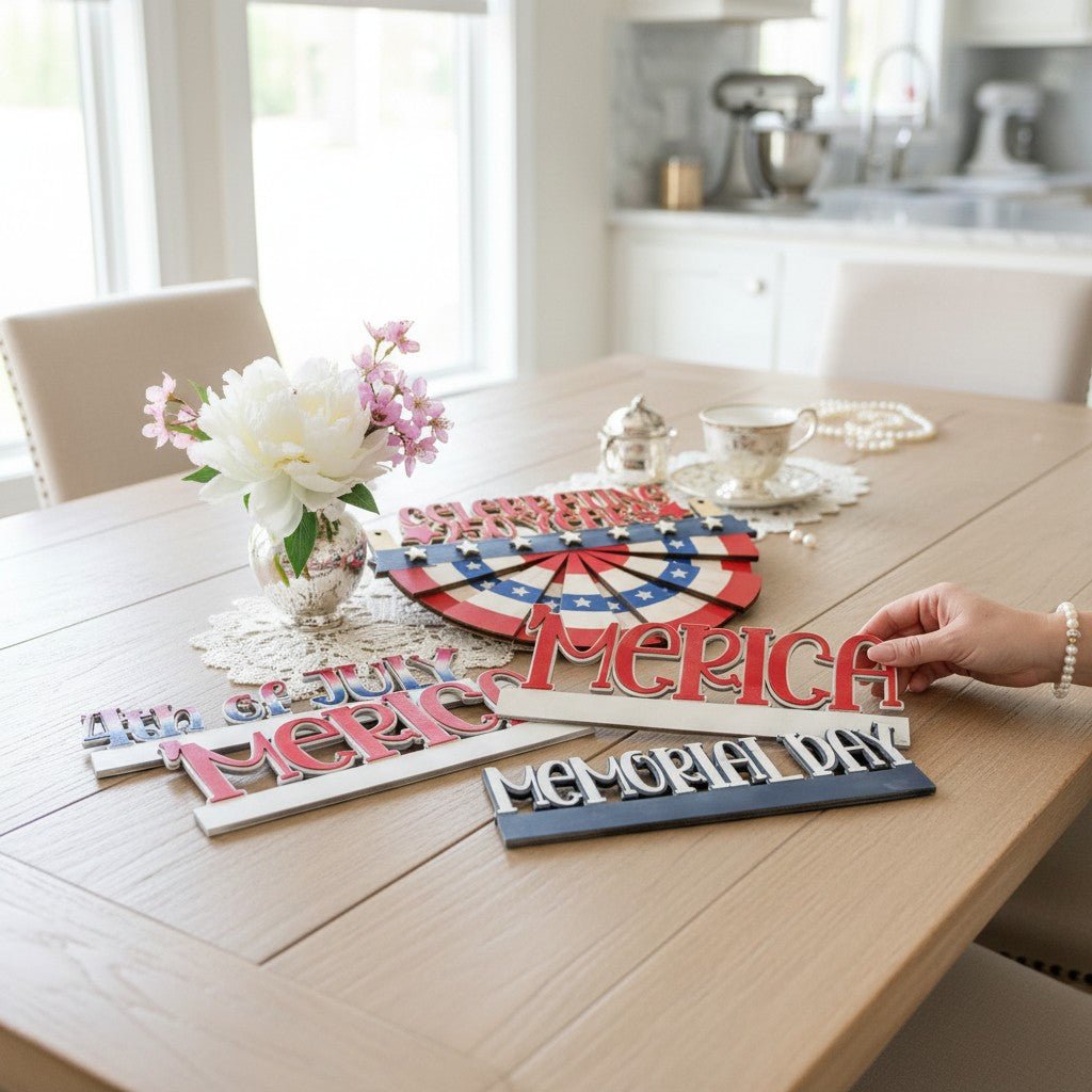 Interchangeable Patriotic Bunting Wall Decor | 4-in-1 USA Pride Sign Set - Nifty Decor & More