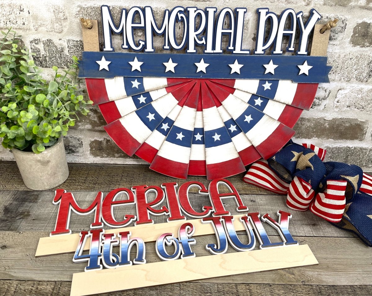 Interchangeable Patriotic Bunting Wall Decor | 4-in-1 USA Pride Sign Set - Nifty Decor & More