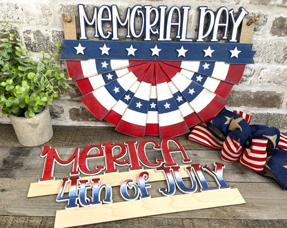 Interchangeable Patriotic Bunting Wall Decor | 4-in-1 USA Pride Sign Set - Nifty Decor & More