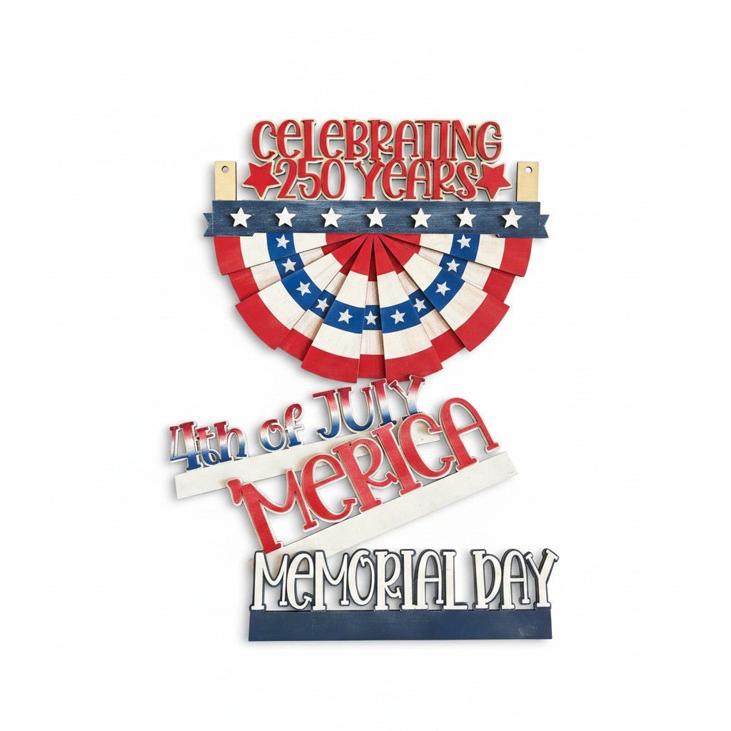 Interchangeable Patriotic Bunting Wall Decor | 4-in-1 USA Pride Sign Set - Nifty Decor & More