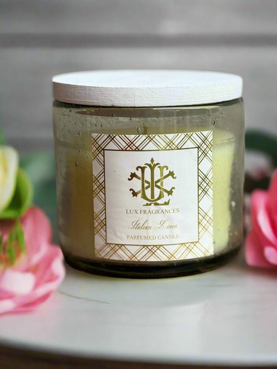 Italian Linen 12oz Luxury Glass Candle - 100 - Hour Burn Time, Fresh Cotton & White Musk Scent - Nifty Decor & More