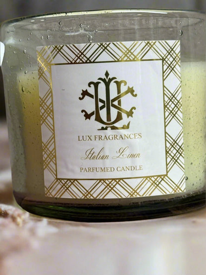 Italian Linen 12oz Luxury Glass Candle - 100 - Hour Burn Time, Fresh Cotton & White Musk Scent - Nifty Decor & More