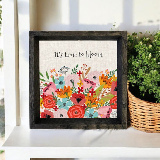 It's Time To Bloom Canvas Wall Art, Inspirational Home Decor, Flower Canvas Print, Motivational Quote Art for Living Room Spring Wall Decor