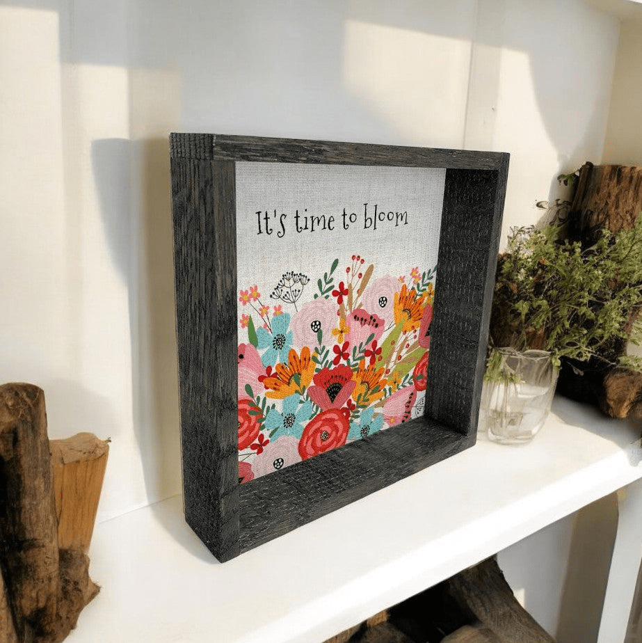 It's Time To Bloom Canvas Wall Art, Inspirational Home Decor, Flower Canvas Print, Motivational Quote Art for Living Room - Nifty Decor & More