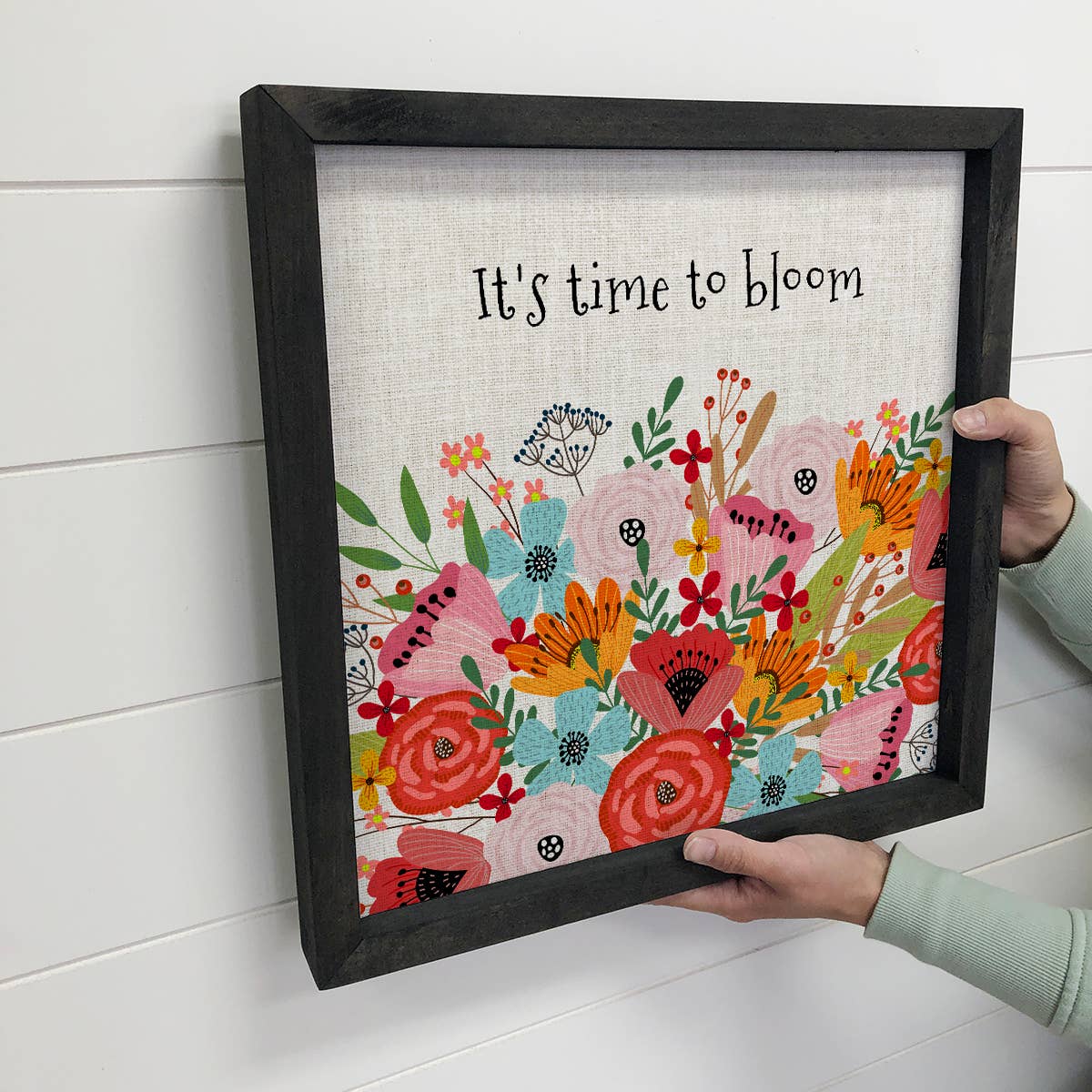 It's Time To Bloom Canvas Wall Art, Inspirational Home Decor, Flower Canvas Print, Motivational Quote Art for Living Room - Nifty Decor & More