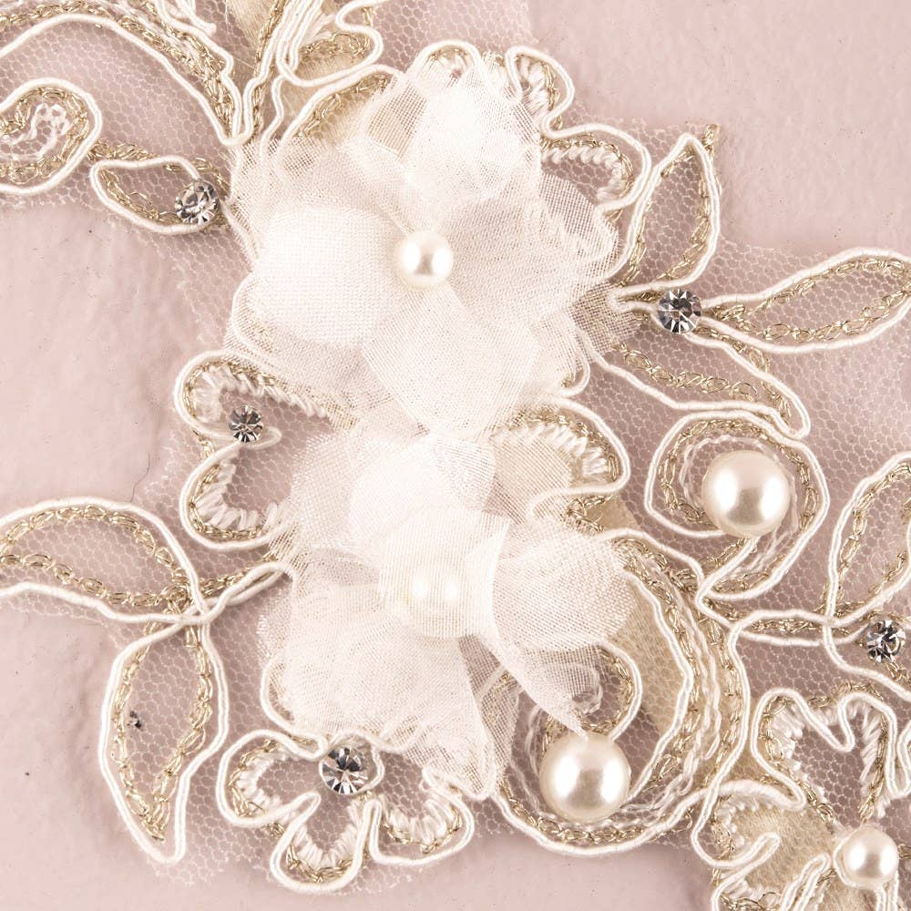Ivory Embroidered Appliqué Bridal Garter - Nifty Decor & More