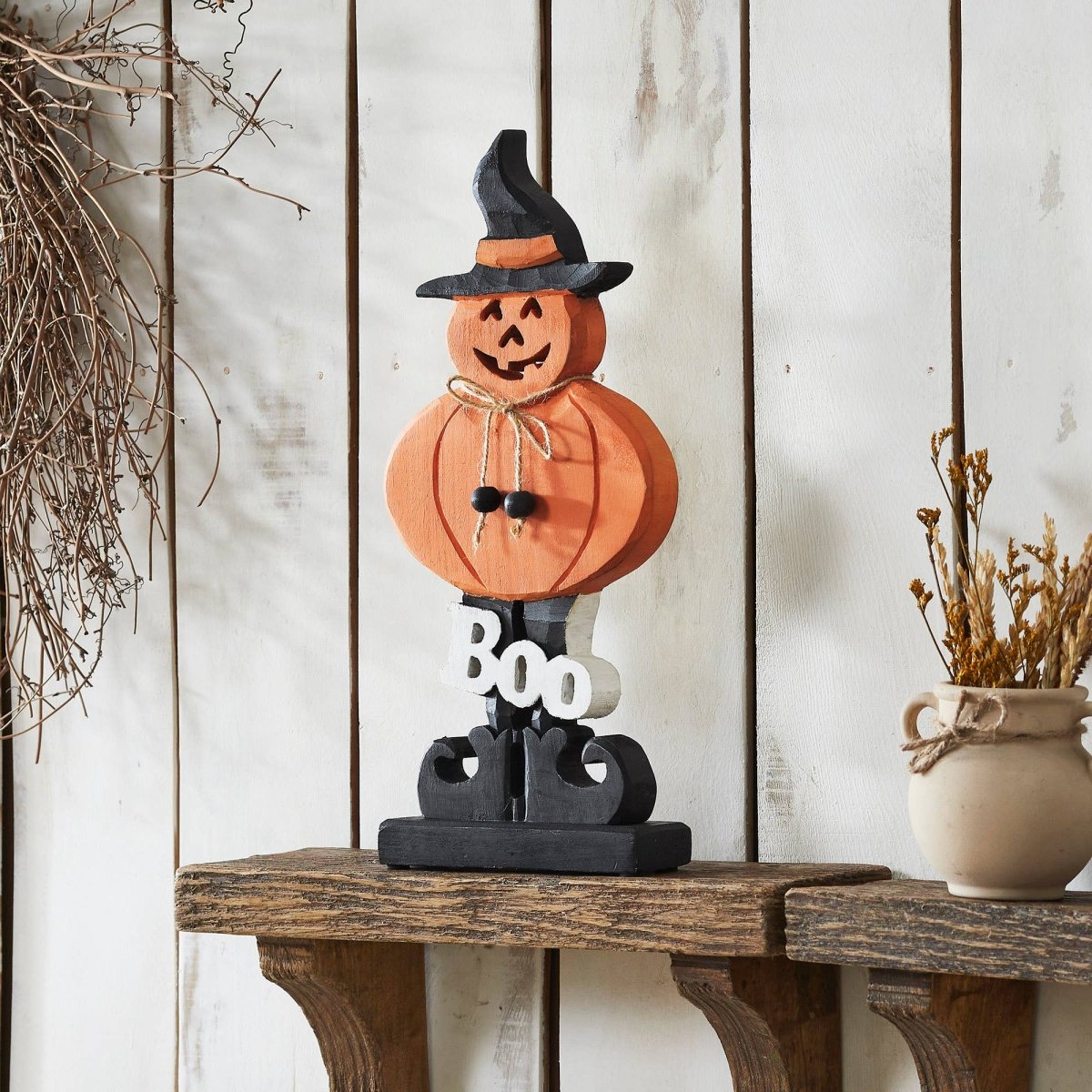 Jack-O-Lantern Boo Halloween Decor Wood Figurine, 15.5" - Nifty Decor & More