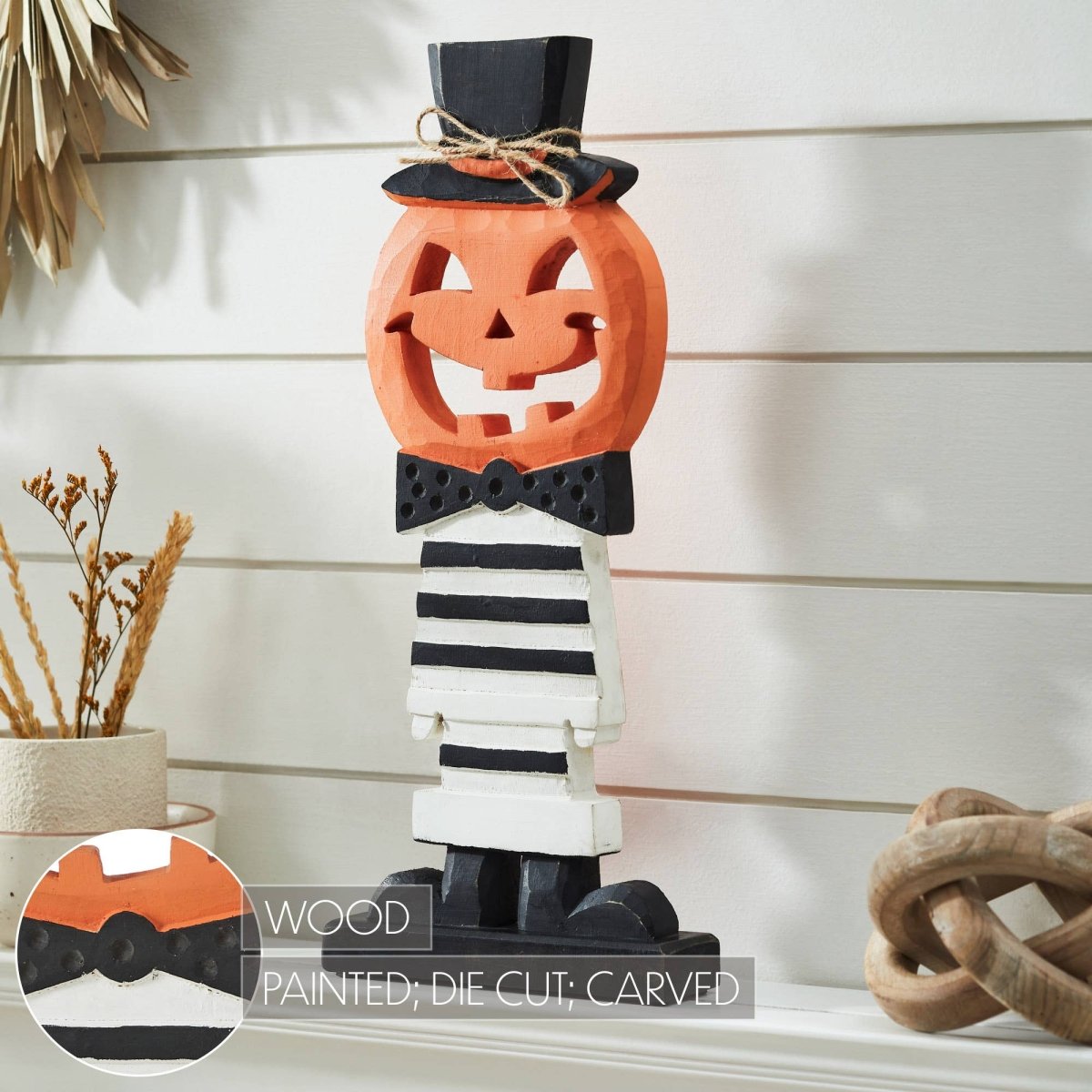 Jack-O'-Lantern with Top Hat Halloween Shelf Sitter 17.5" - Nifty Decor & More