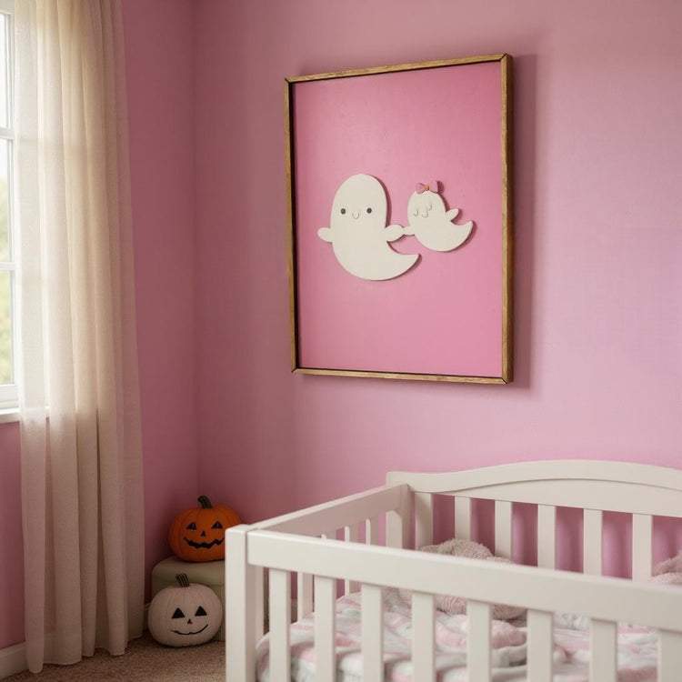 Halloween Home Wall Decor, Pink Pumpkins & Colorful Bats, Spooky Chic Boos Decoration for Fall Season Halloween Decor 2 Ghosts