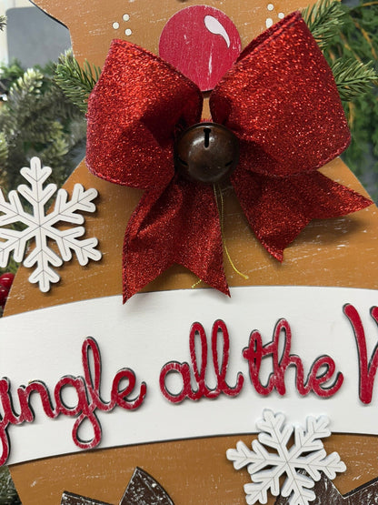Jingle All The Way Reindeer Christmas Shelf Sitter Reversible Holiday Wood Decor - Nifty Decor & More