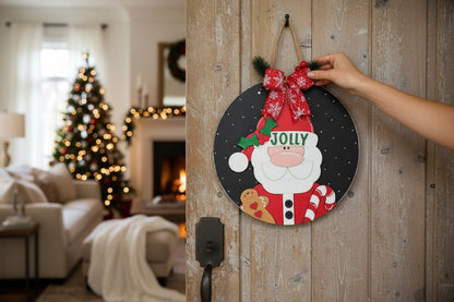 Jolly Santa Sign Christmas Wall Decor Handmade Wooden Santa Ornament Holiday Door Hanger - Nifty Decor & More