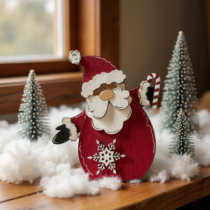 Jolly St. Nick Santa Shelf Sitter, Christmas Decor, Red & White Candy Canes Snowflakes, Holiday Table Centerpiece Santa figurine