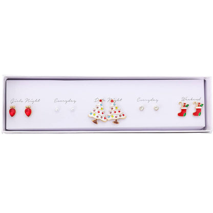 Joyful Holiday Stud Earrings 5 Pairs Gift Box - Nifty Decor & More