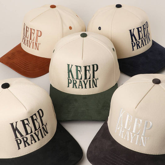 KEEP PRAYIN' Two-toned Suede Canvas Trucker Hat