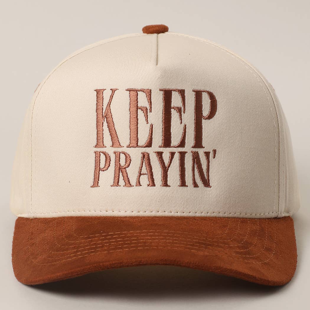KEEP PRAYIN' Two-toned Suede Canvas Trucker Hat One Size CNM