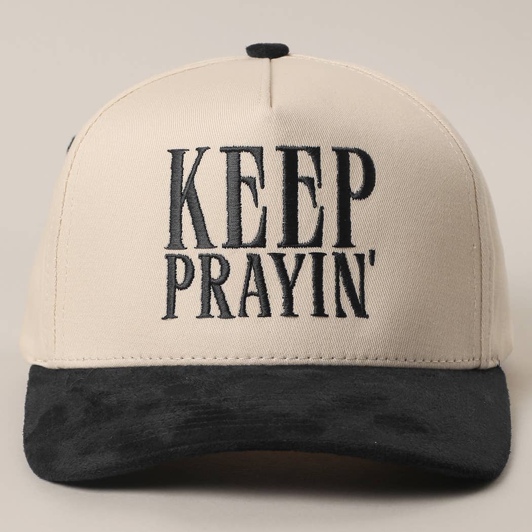KEEP PRAYIN' Two-toned Suede Canvas Trucker Hat